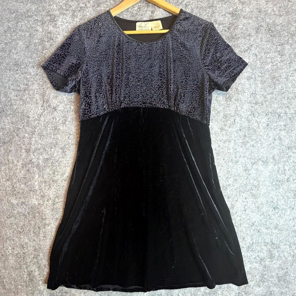 Vintage Kathie Lee Party Dress Womens Large Black Velvet Sparkle NYE Goth Glam